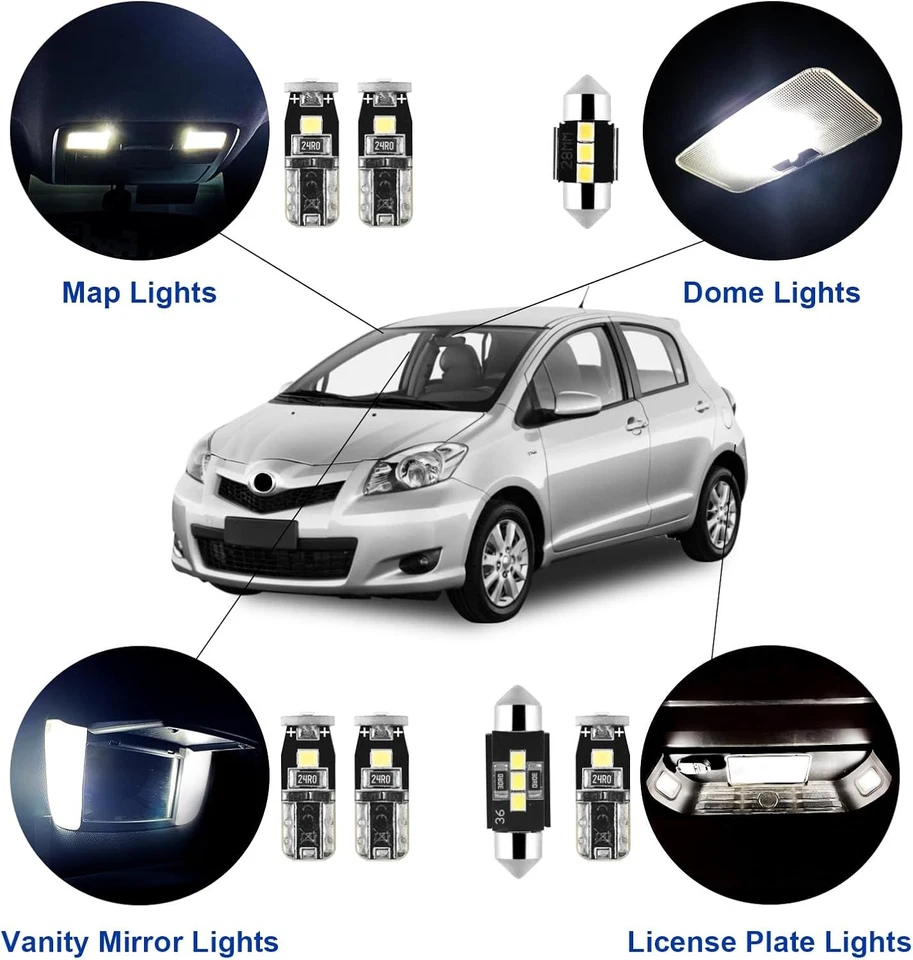 7 Psc Super Bright 6000K White LED Interior Light for 2007-2012 Toyota Yaris - Image 2 of 4