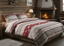 Copripiumino Sacco Piumone In 100% Cotone Disegno Stile Tirolese Montagna Corvar