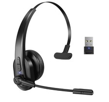 Single-Ear Wireless Bluetooth Headset w/ USB Dongle  Noise Cancelling Mic