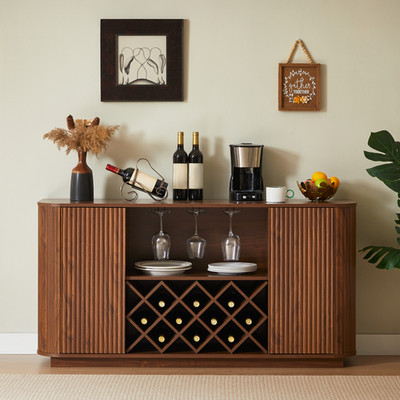 58'' Modern Wavy Curve Sideboard-Multifunctional storage cabinet with wine rack