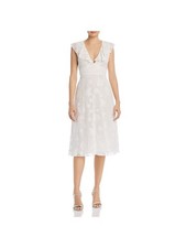 JOIE Womens Ivory Embroidered Short Sleeve V Neck Below The Knee Sheath Dress 0