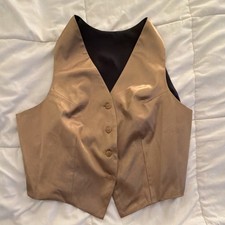 Men's Gold Satin Solid Formal Vest Waistcoat Black Back Button Front Size M