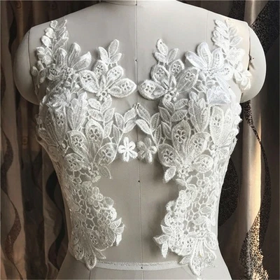 2PCS Stickerei Spitzenbesatz Applikation Nähen Motiv DIY Hochzeit Braut Handwerk - Bild 1 von 4
