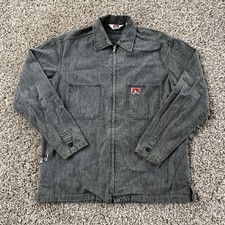 Vintage Ben Davis Full Zip Long Sleeve Shirt Mens M Black Faded Denim Canvas USA