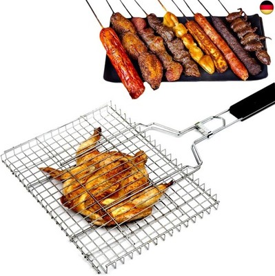 Holzsammlung Round Grill Basket BBQ Fish Roaster with Removable Wooden Handle,