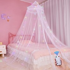 Bed Canopy for Girls with Timer Remote Canopy Bed with Lights Breathable White
