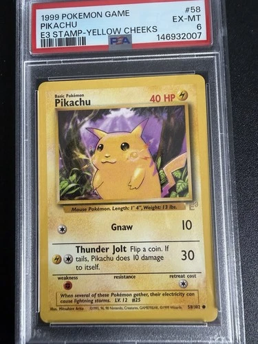 Pokémon TCG Yellow Cheeks Base Set Pikachu E3 Promo Card 58/102 PSA 6