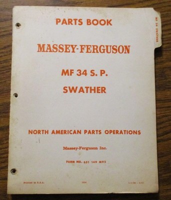 Massey Ferguson MF 34 SP Swather Parts Book Catalog Manual Original March 1967