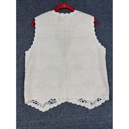 Cambridge Country Store Women Sz MCrochet Heart Vest Beige Ramie Cotton Knit - Picture 8 of 9