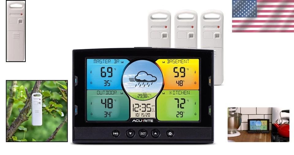 Full Color Indoor/Outdoor Thermometer with Weather Forecasting & 3 Sensors - Image 2 of 4