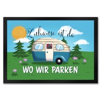 Zuhause Ist Da, Wo Wir Parken Wiese FußMatte XXL In 50X75 Cm Mit Camper-Motiv