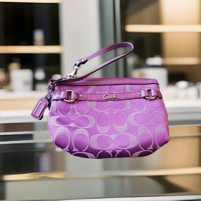 #ad #ad Authentic Coach Purple Wristlet Purse Signature Logo “C” s
