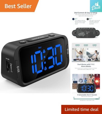 Modern Digital Alarm Clock with Customizable Alarms & Sleek Design - Blue LED