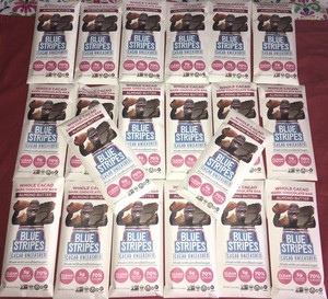 20 Blue Stripes Whole Cacao Almond Butter Dark Chocolate Bars 2.1 Oz Vegan GF