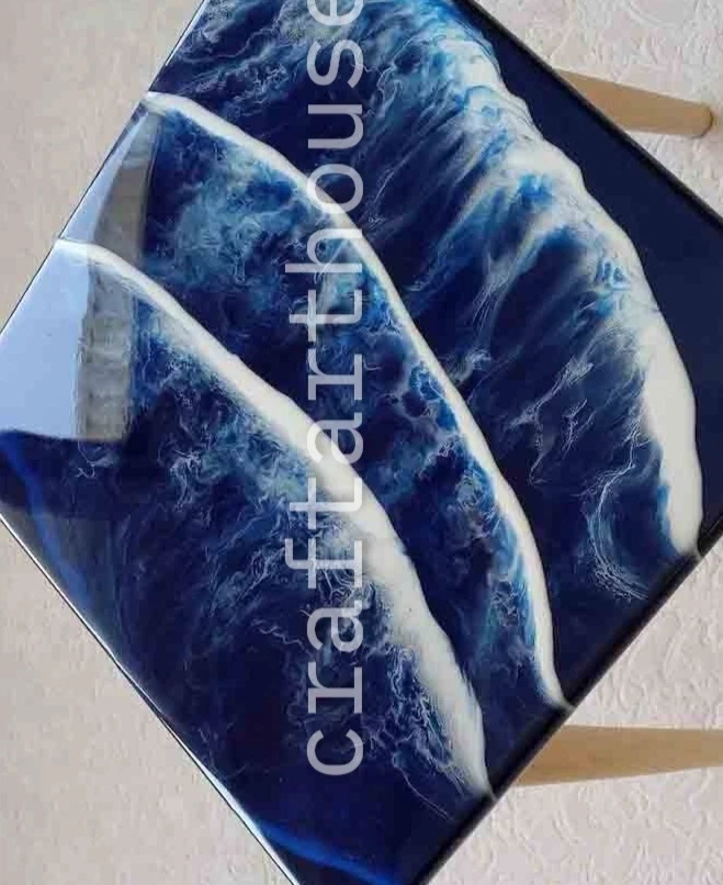 Mesa de centro Ocean Wave de resina azul epoxi forma cuadrada hecha a mano arte y decoración del hogar Foto 2 de 4
