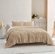 Wonderful Cloud Bedding Set King Size, Box Stitch Quilt Set 3 Pieces, Beige L...