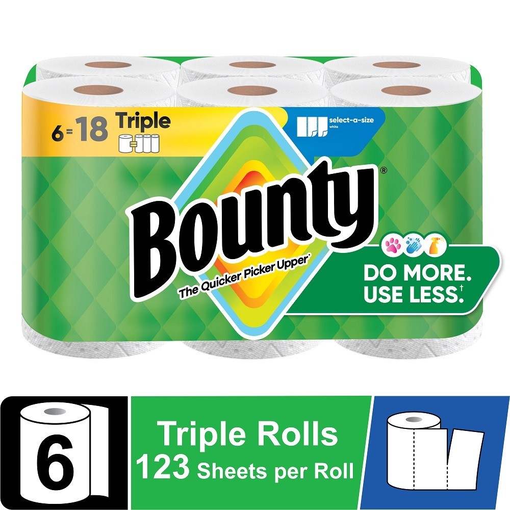 S Select-a-size White, 6 Triple Rolls, 123 Sheets Per Roll