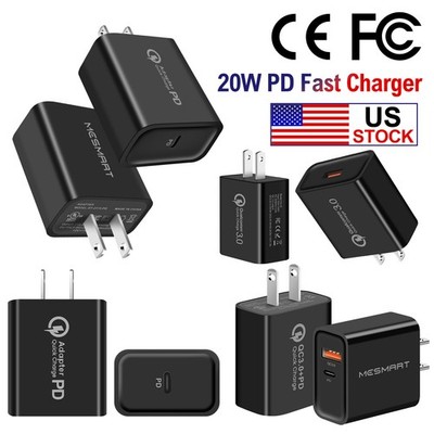 US 20W USB+TYPE-C/PD/USB Power Adapter Fast Rapid Charger Cube Block For Samsung