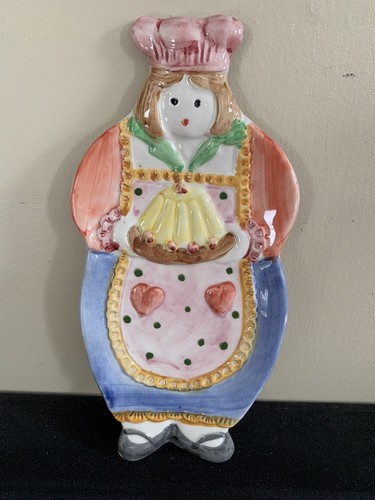 Handbemalte Dame Bäcker Keramik Löffel Rest Made in Italy Vintage 9" - Bild 1 von 5