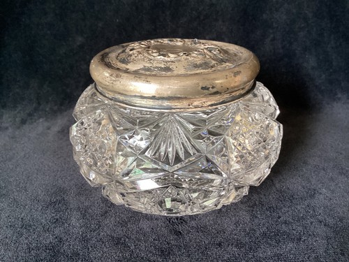 EAPG - Fostoria Glass #600 -"Brazilian" Dresser Jar /Sterling top - Picture 2 of 10