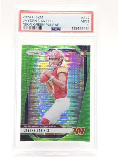 JAYDEN DANIELS 2024 PANINI PRIZM ROOKIE NEON GREEN PULSAR RC PSA 9 Q1300-1