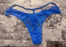 NWT VICTORIA'S SECRET M BLUE LACE RHINESTONE SHINE STRAP T BACK THONG PANTIES