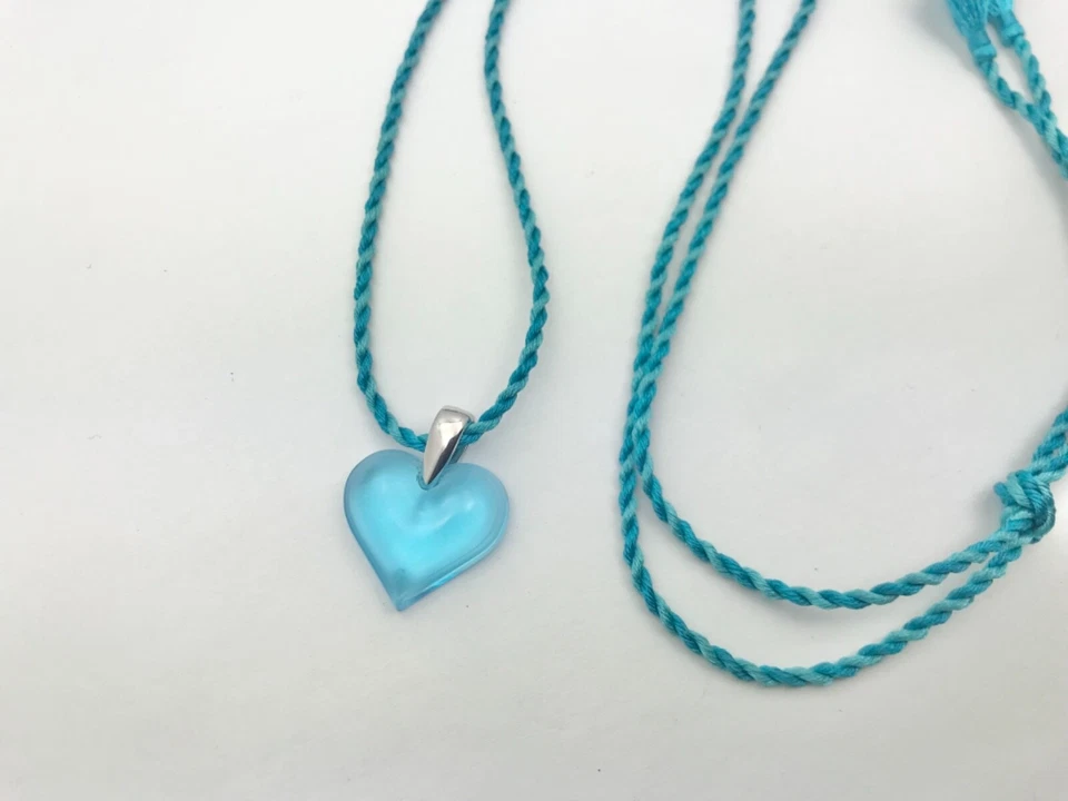 Lalique Coeur Heart Blue Crystal Pendant Sterling Silver Bail Necklace  - Image 2 of 4