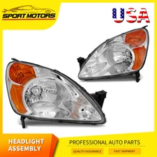 Headlights For 2002-2004 Honda CR-V CRV Chrome Housing Amber Headlamps LH+RH