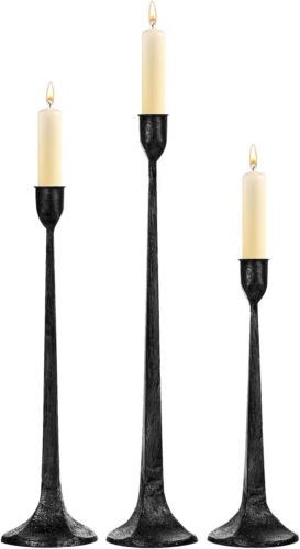 Elegant Tall Candle Stand Set - 3 Black Iron Holders for Dining & Parties