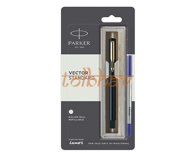 Parker Vector Standard Tintenroller Goldrand schwarzer Körper blaue Tinte