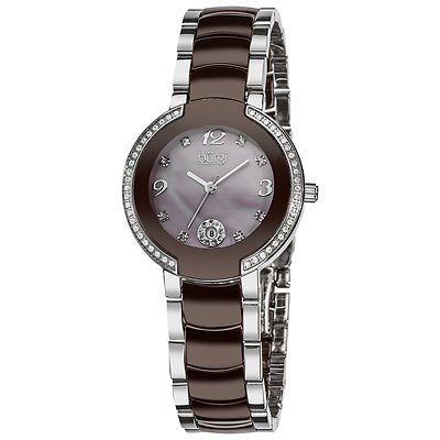Burgi Women's BUR072BR Mother-Of-Pearl Diamond Ceramic Bracelet Watch MSRP $650