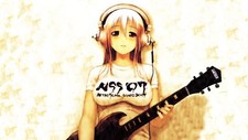Anime girls guitar blonde headphones musical instrument Playmat Game Mat Desk