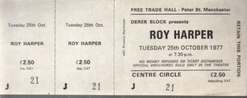 Roy Harper Free Trade Hall Manchester 25th Oct 1977 ticket UK Original ticket - Bild 1 von 2