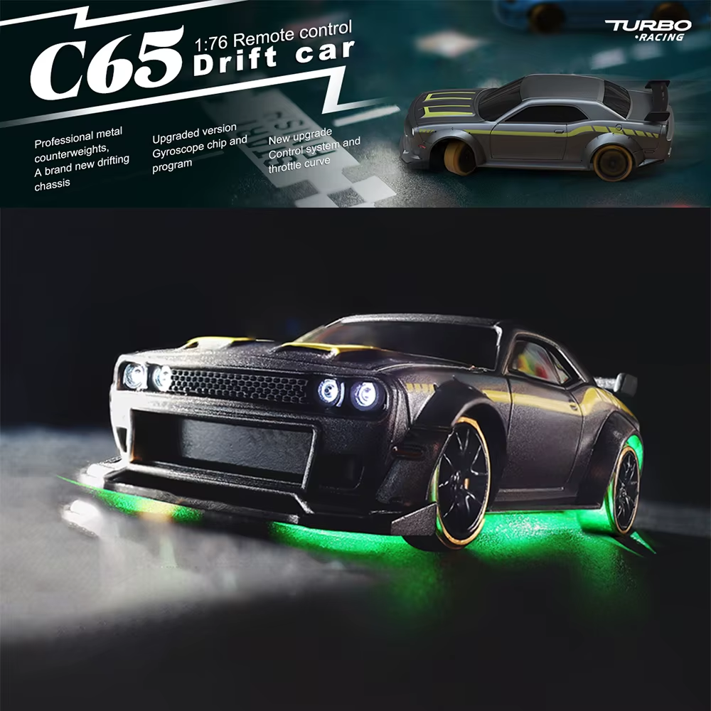 Turbo Racing 1:76 C65 Drift RC Car - Proportional Control RTR Toy with Gyro