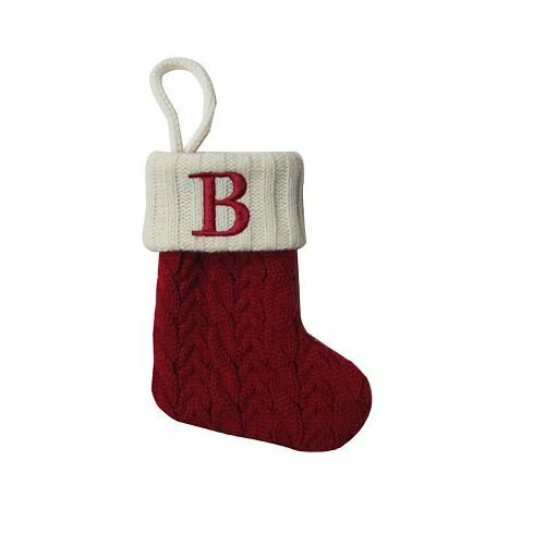 Nikolausquadrat 8 Zoll Mini Weihnachtsstrumpf Monogramm Buchstabe B Initiale rot gestrickt - Bild 1 von 1