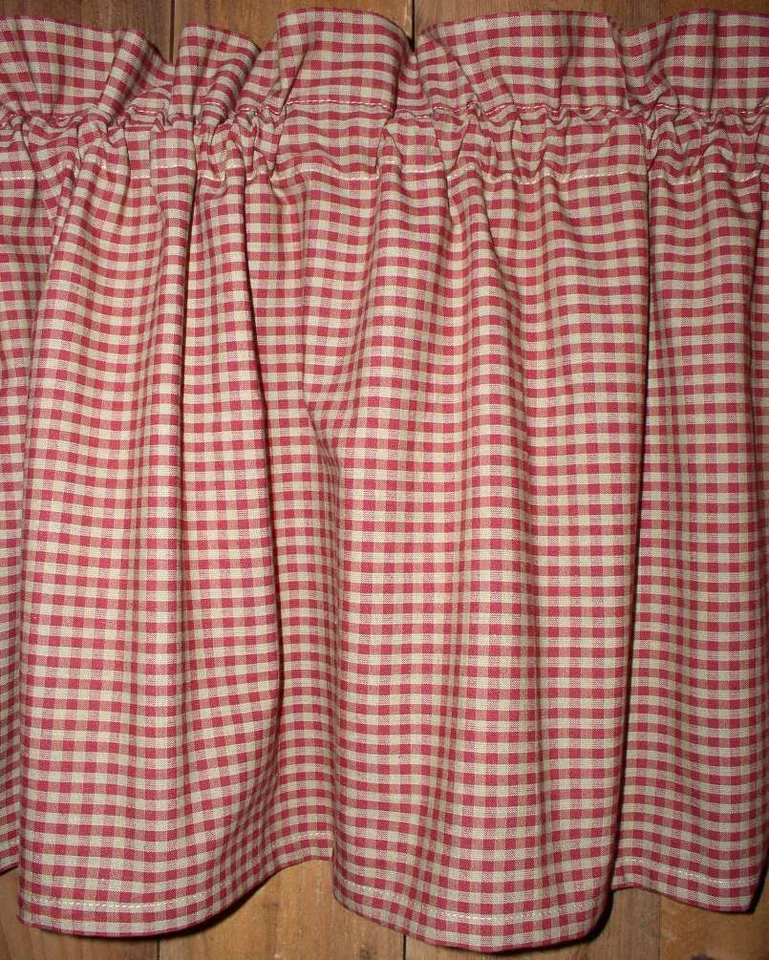 Cortinas rurais primitivas para casa de fazenda xadrez vermelho baga - Imagem 2 de 3