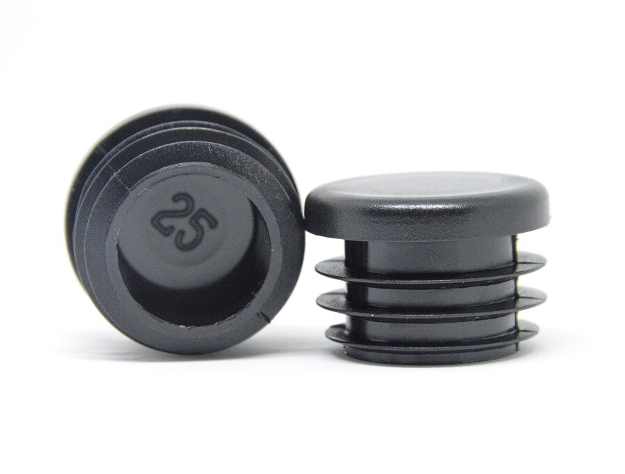 25mm Round End Caps Plastic Blanking Plugs Tube Inserts / Black / Qty