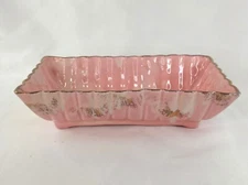 Vintage Mid-Century Pink W/Gold Trim Details Rectangle Pottery 1959 Made In USA
