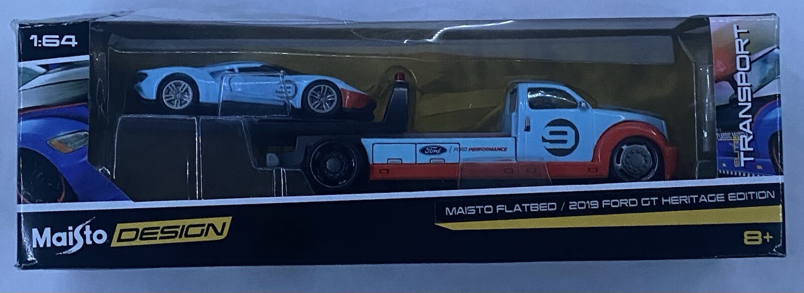 Maisto 2019 Ford GT Heritage Edition Flatbed Model #9 Gulf Blue 1:64 Scale