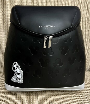Disney Skinnydip Mickey Black Faux Leather Backpack 