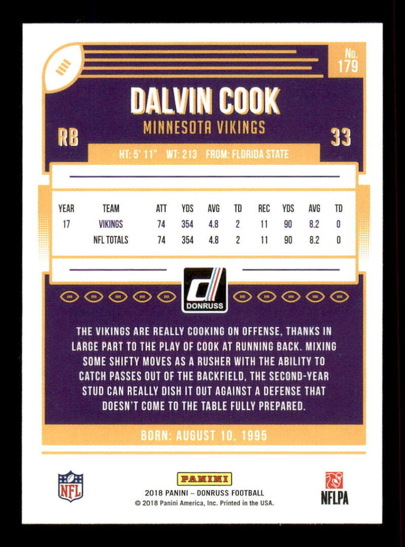 2018 Donruss Press Proof Blue #179 Dalvin Cook NM-MT Vikings | eBay
