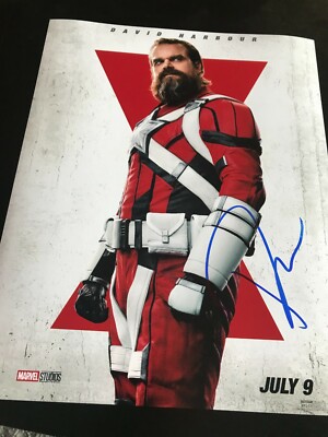 DAVID HARBOUR SIGNED AUTOGRAPH 11x14 PHOTO BLACK WIDOW SCARLETT BECKETT BAS D