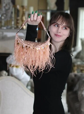 JUDITH LEIBER SWAROVSKI CRYSTAL SATIN OSTRICH FEATHER FANCIFUL MINAUDIERE CLUTCH - Image 1 of 4