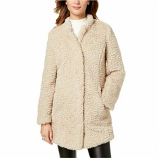 Kenneth Cole Coat Faux Fur New York Womens Mid Length Snap Size Xl Ivory