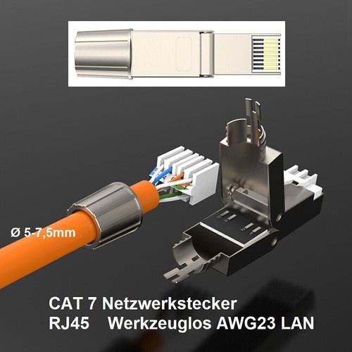 Netzwerk Stecker RJ45 Cat7 LAN Netzwerkstecker Werkzeuglos geschirmt Metall - Afbeelding 2 van 2