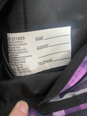 L.L. Bean Messenger Bag Travel Tote School Black Purple Plaid