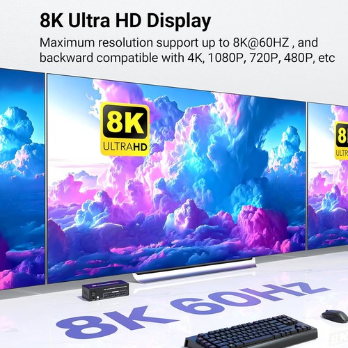 8K/60Hz USB 3.0 Three Monitor HDMI KVM Switcher, 4K120Hz HDMI KVM Switch 3 Monit - 第 3/6 張圖片