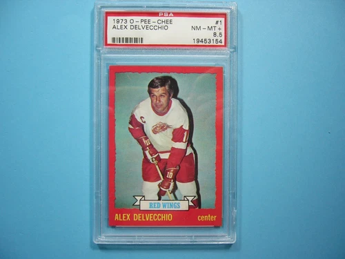 1973/74 O-PEE-CHEE NHL HOCKEY CARD #1 ALEX DELVECCHIO PSA 8.5 NMMINT+ SHARP+ OPC