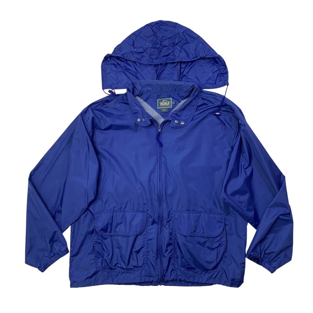 Vintage Woolrich Jacket Mens L Large Navy Windbreaker Lightweight Hooded Rain