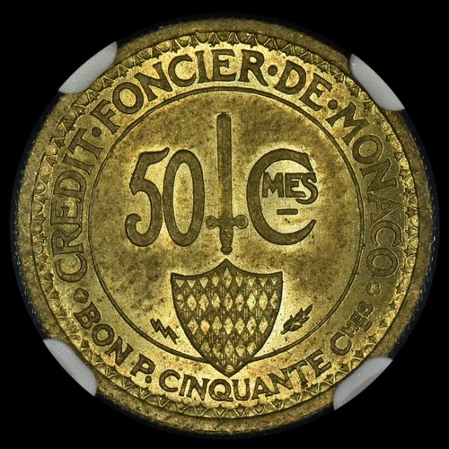 1926 MONACO 50 CENTIMES ✪ NGC MS-64 ✪ COIN 50C ◢TRUSTED◣ - Picture 3 of 4